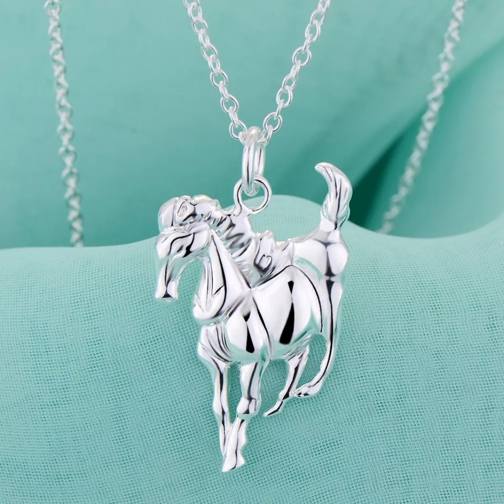 925 Sterling Silver Plated Horse Pendant Necklace
